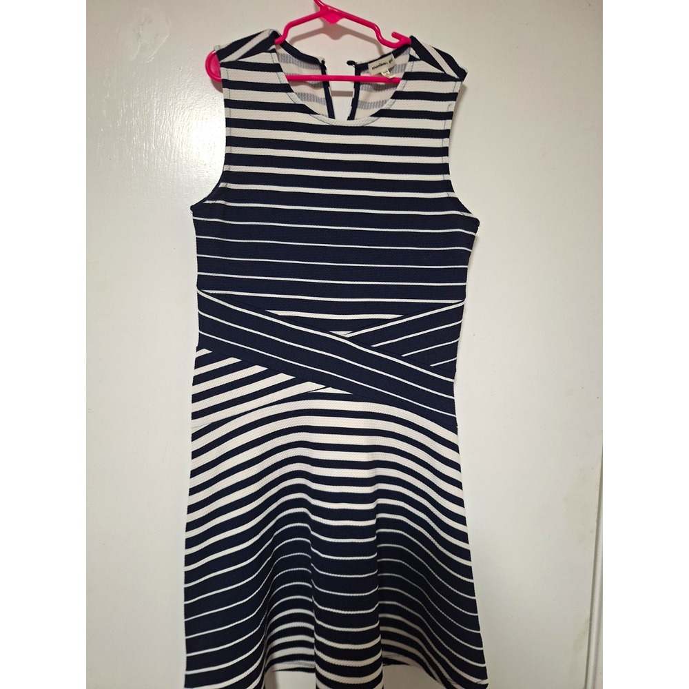 Monteau Girl Girls 14 Blue White Striped Fit & Flare Sleeveless Zip Dress
